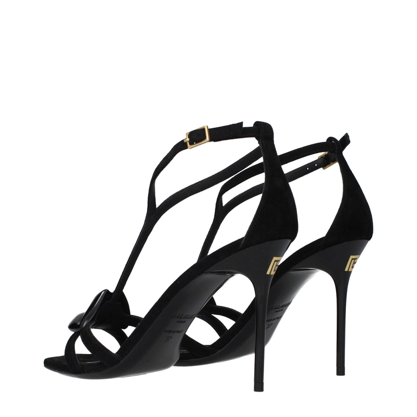 Black Leather Stiletto Heel Sandals