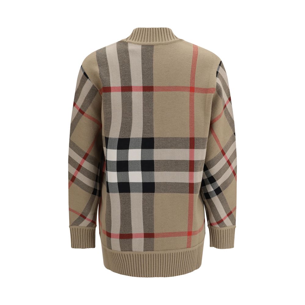 Beigefarbenes Sweatshirt aus Wollgemisch mit Karomuster