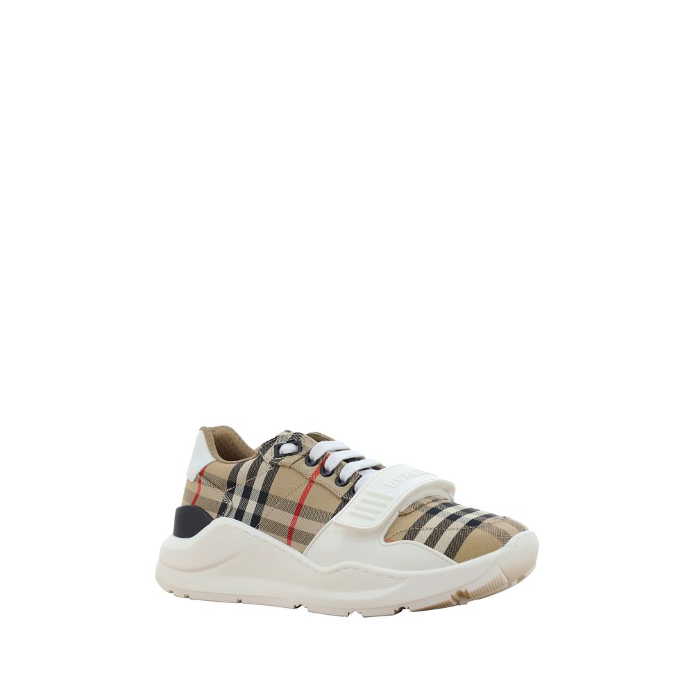 Beige Burberry Regis Cotton Leather Sneakers
