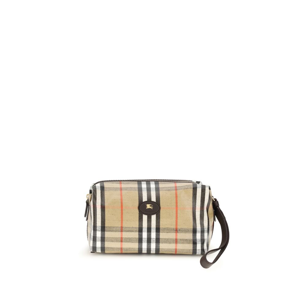 Beigefarbene Baumwollbrieftasche mit Lederdetails