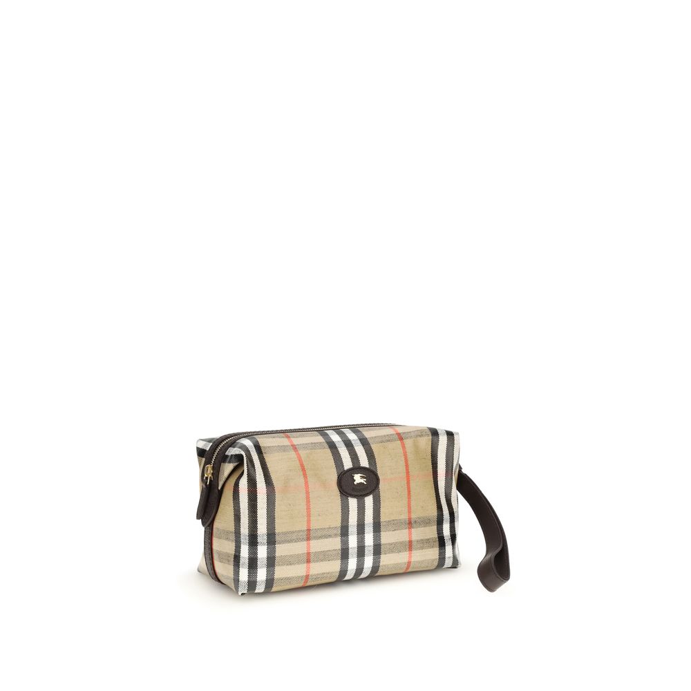 Beigefarbene Baumwollbrieftasche mit Lederdetails