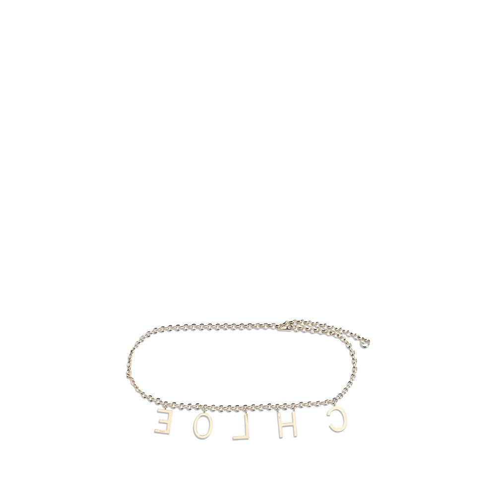 Gold Synthetic Belt with Chain Design and Lettering Pendants
