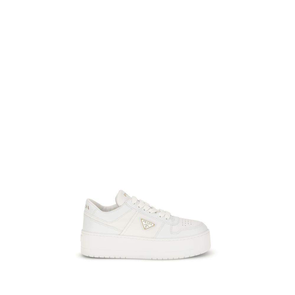 White Leather Platform Sneakers by Prada
