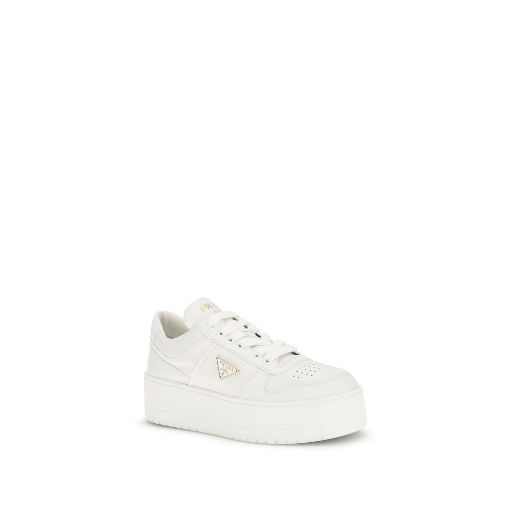 White Leather Platform Sneakers by Prada