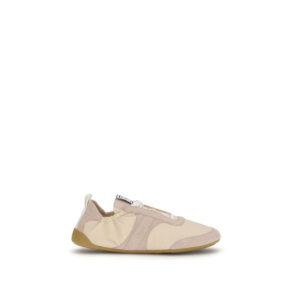 Beigefarbene Synthetik-Turnschuhe mit Wildleder-Details