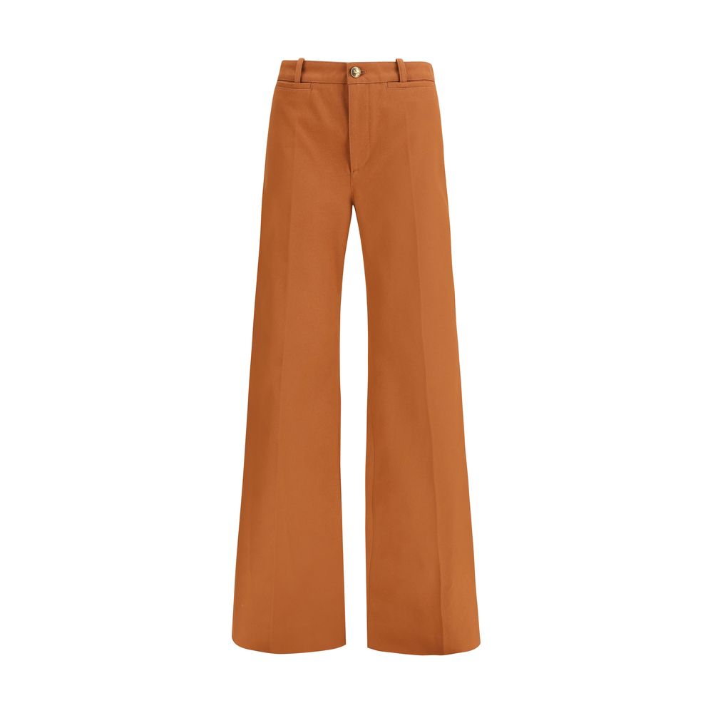 Brown Cotton Flared Denim Jeans
