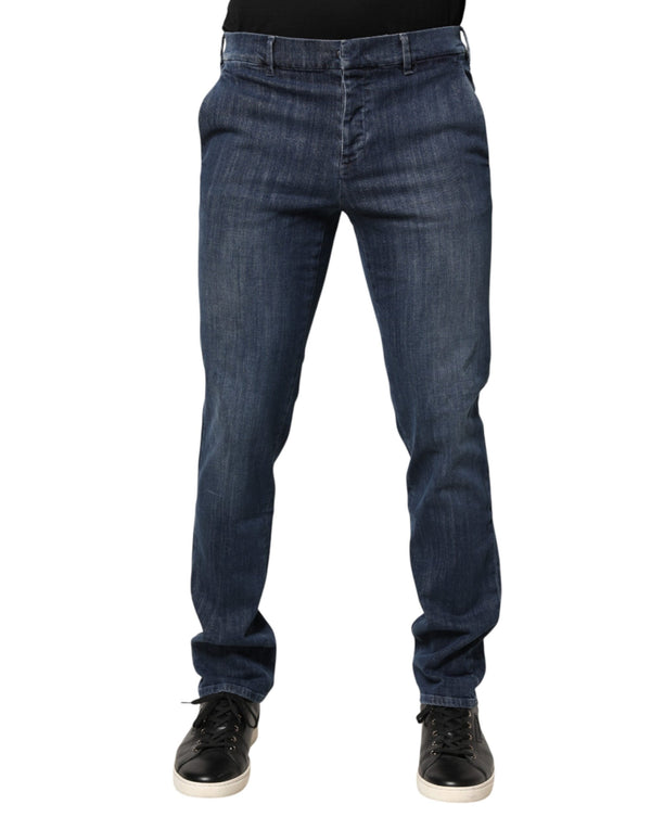 Dark Blue Mid Waist Skinny Fit Men Denim Trouser Jeans