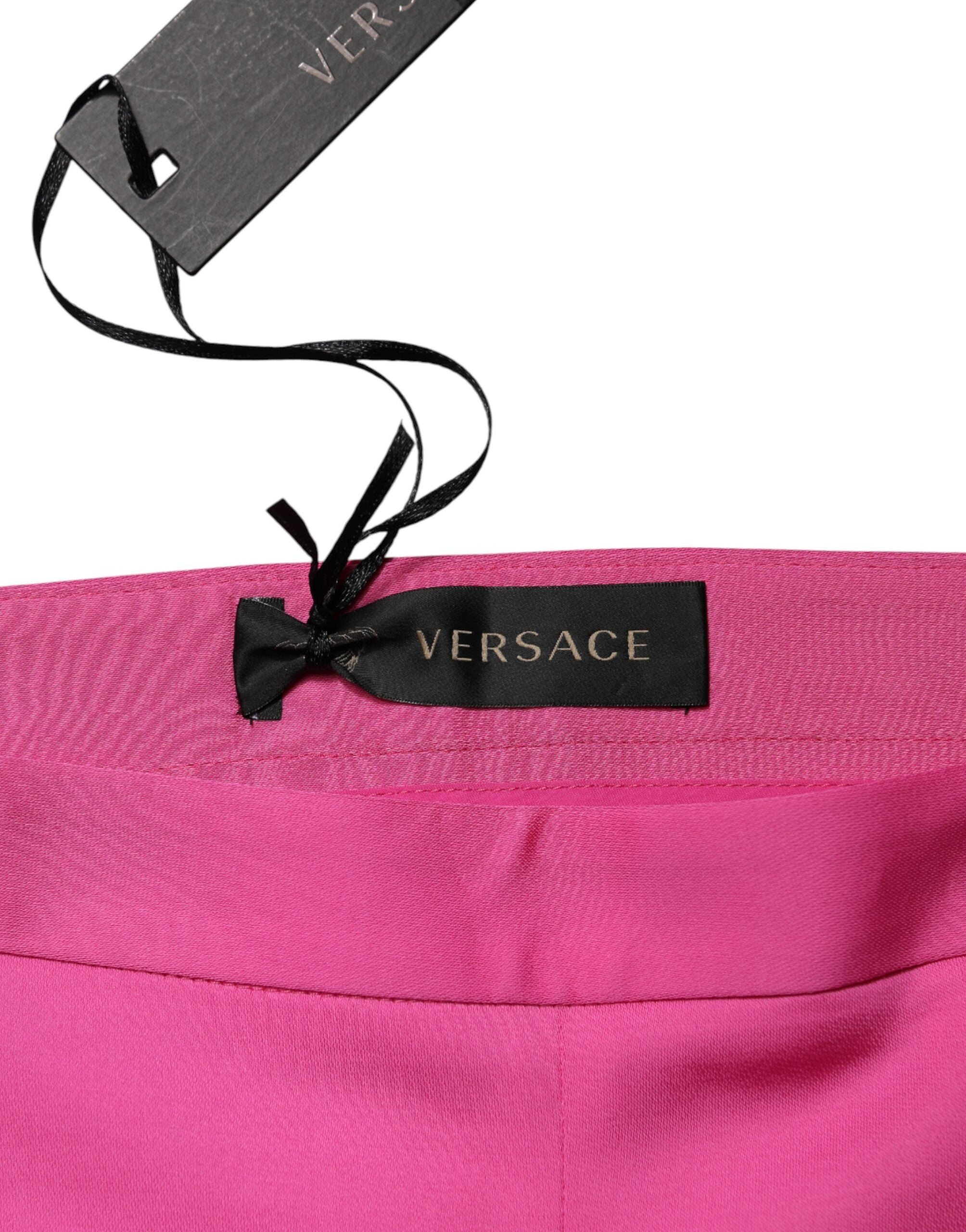 Pantalon droit décontracté taille haute en viscose rose