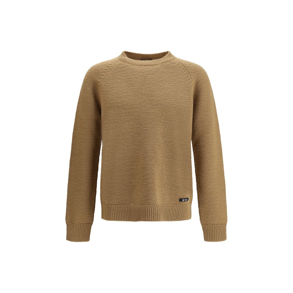 Beigefarbenes Woll-Sweatshirt mit Rundhalsausschnitt und Logo-Detail