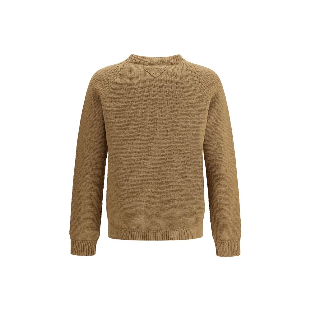 Beigefarbenes Woll-Sweatshirt mit Rundhalsausschnitt und Logo-Detail
