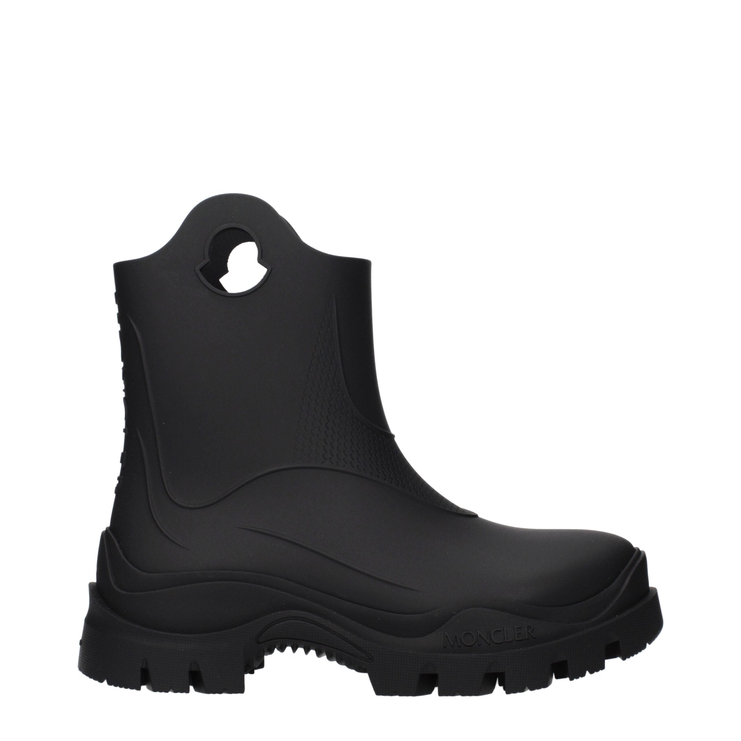 Schwarze Stiefeletten aus Leder mit Logo auf der Rückseite von Moncler