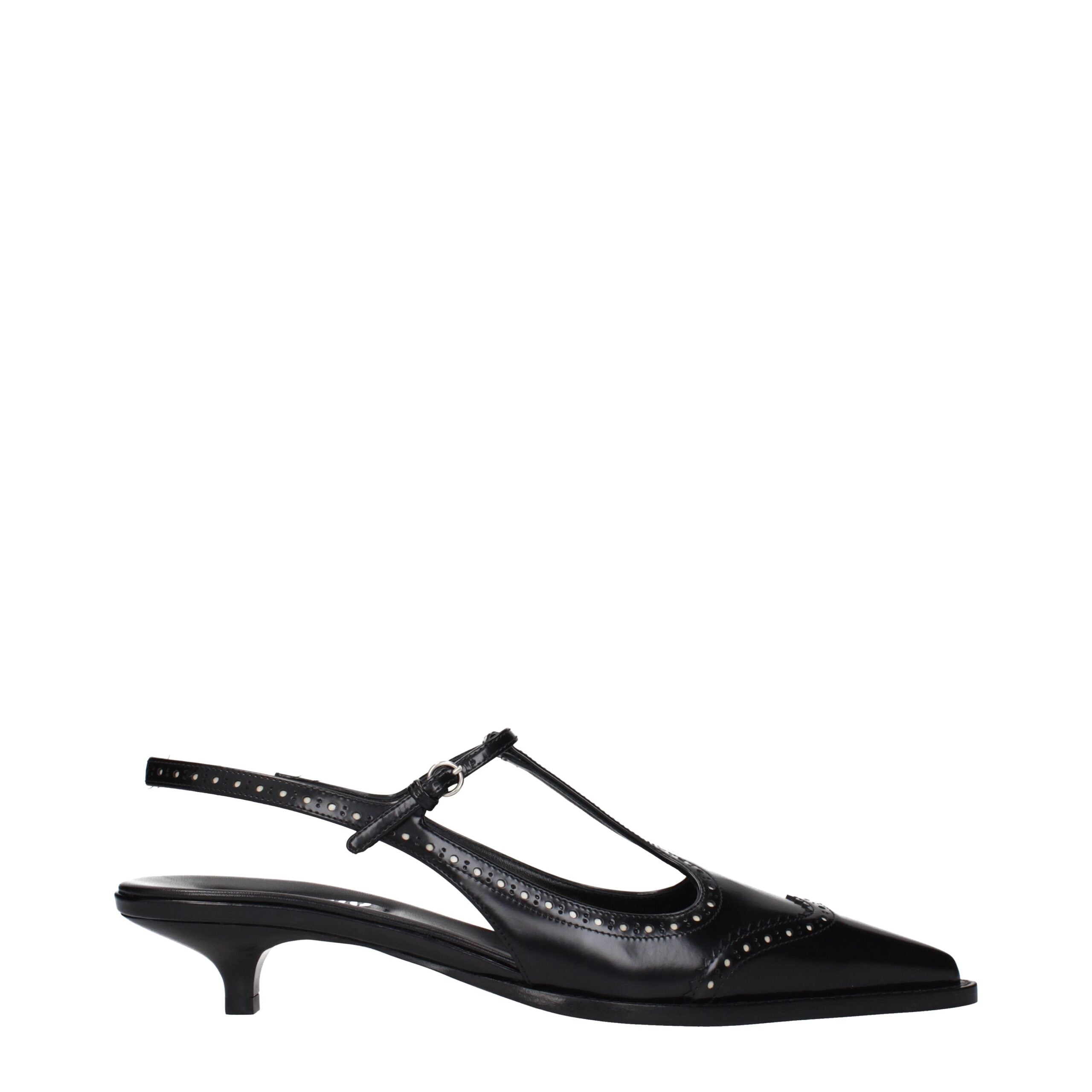 Schwarze Lederpumps mit mittlerem Absatz im Vintage-Look
