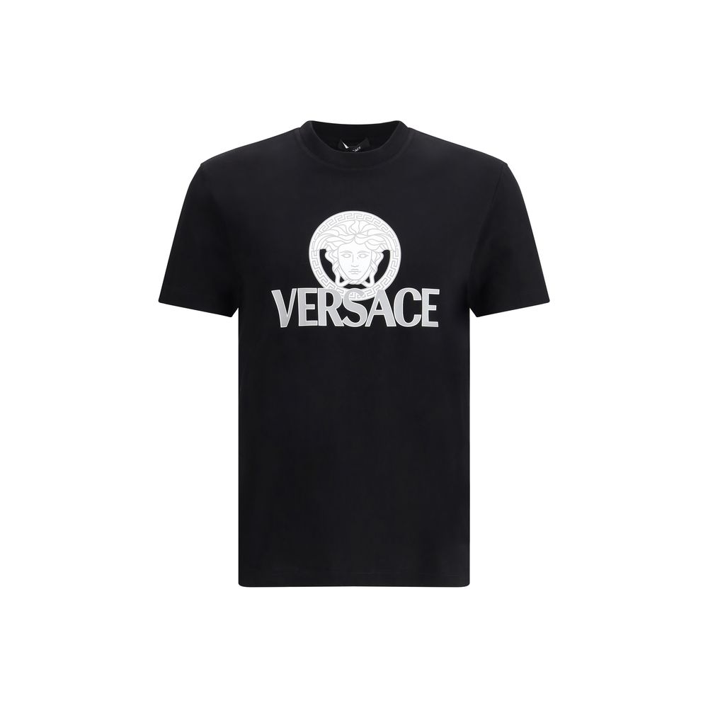 Black Cotton T-Shirt with Versace Logo Print