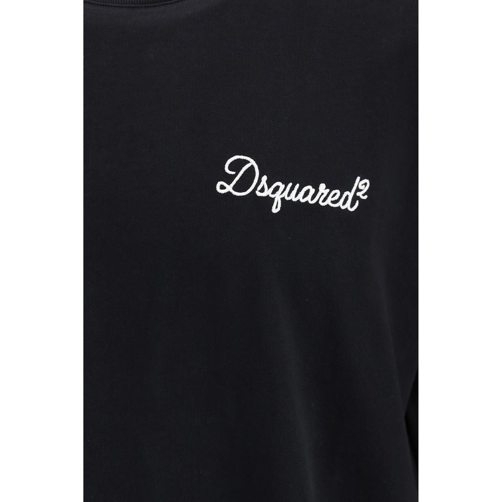Black Cotton T-Shirt with Embroidered Logo