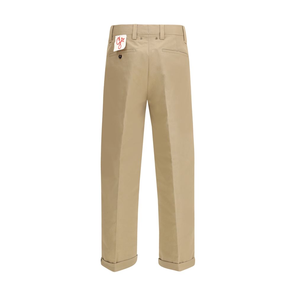 Beige Cotton Chino Pants with Gold Star Detail