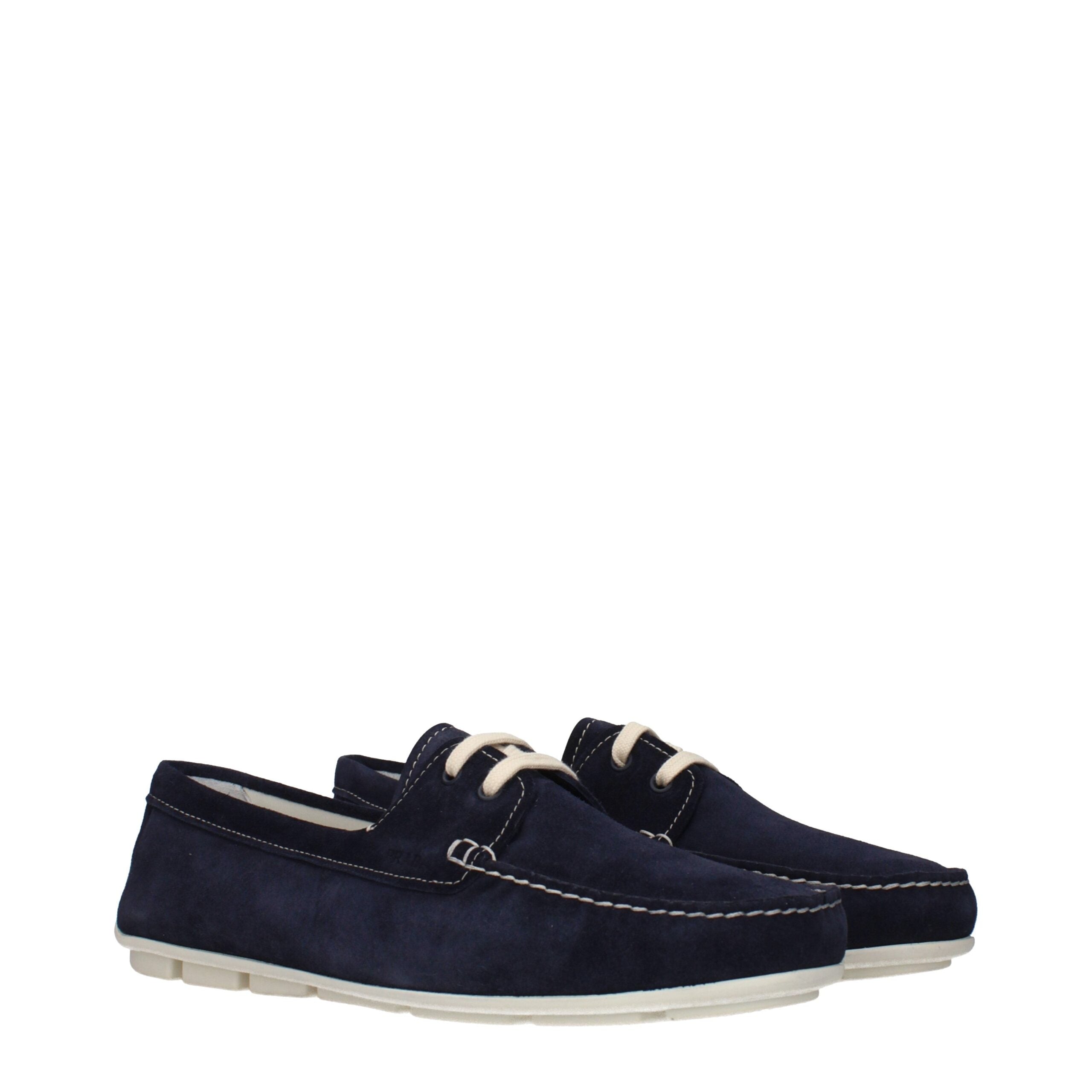 Blaue Lederloafers mit seitlichem Logo von Prada