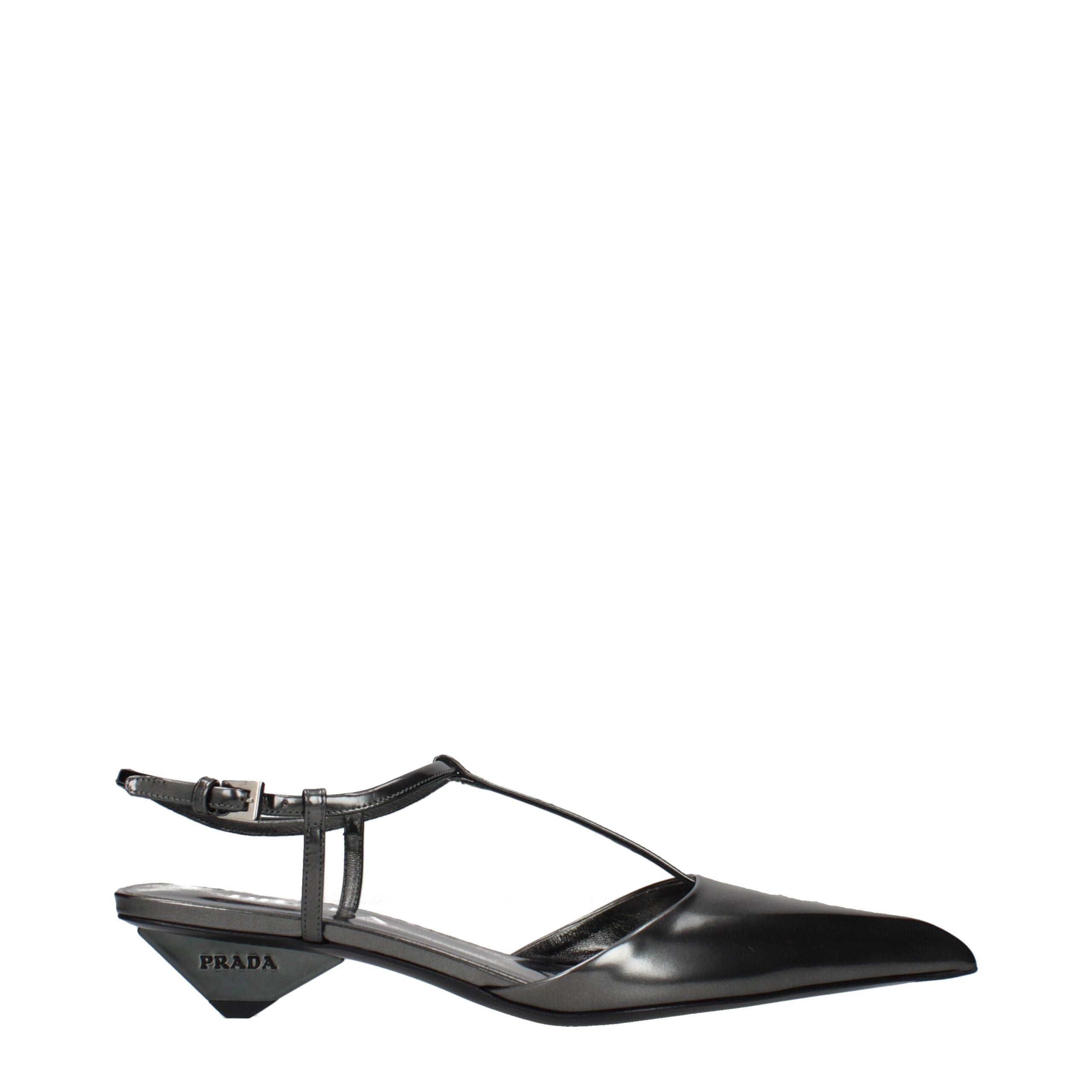 Gray Leather Sandals with Metallic Effect