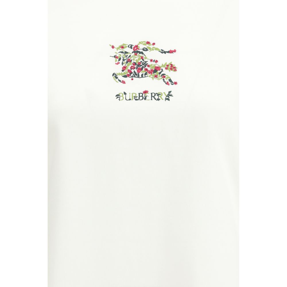 White Cotton T-Shirt with Embroidered Chest by Burberry