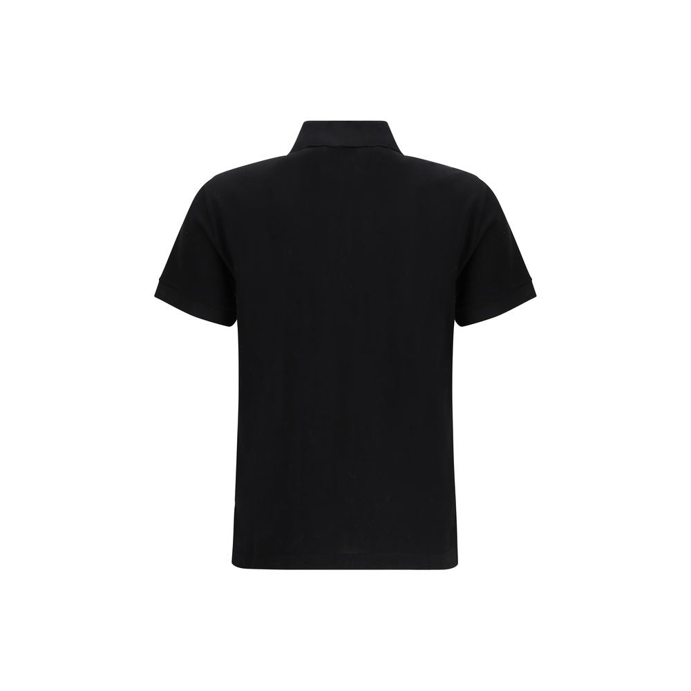 Schwarzes Baumwoll-Polohemd mit Logo-Plakette