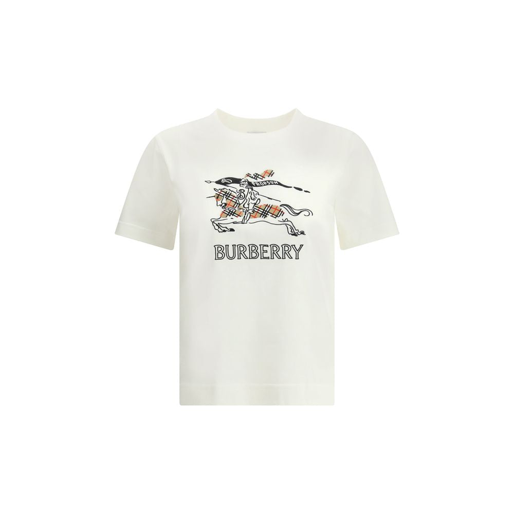 White Cotton T-Shirt with Burberry Embroidery