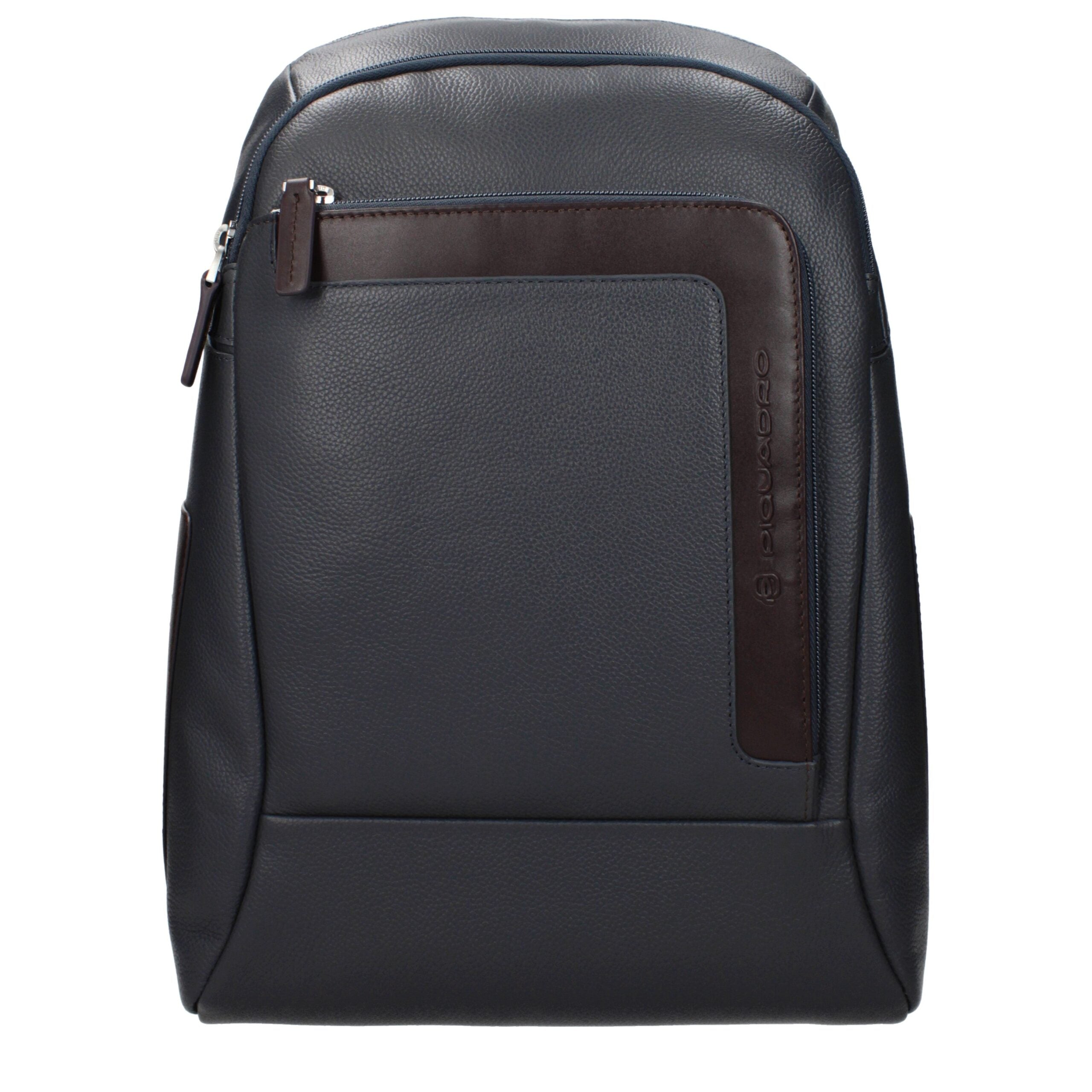 Gray Leather Backpack with Adjustable Straps and Logo