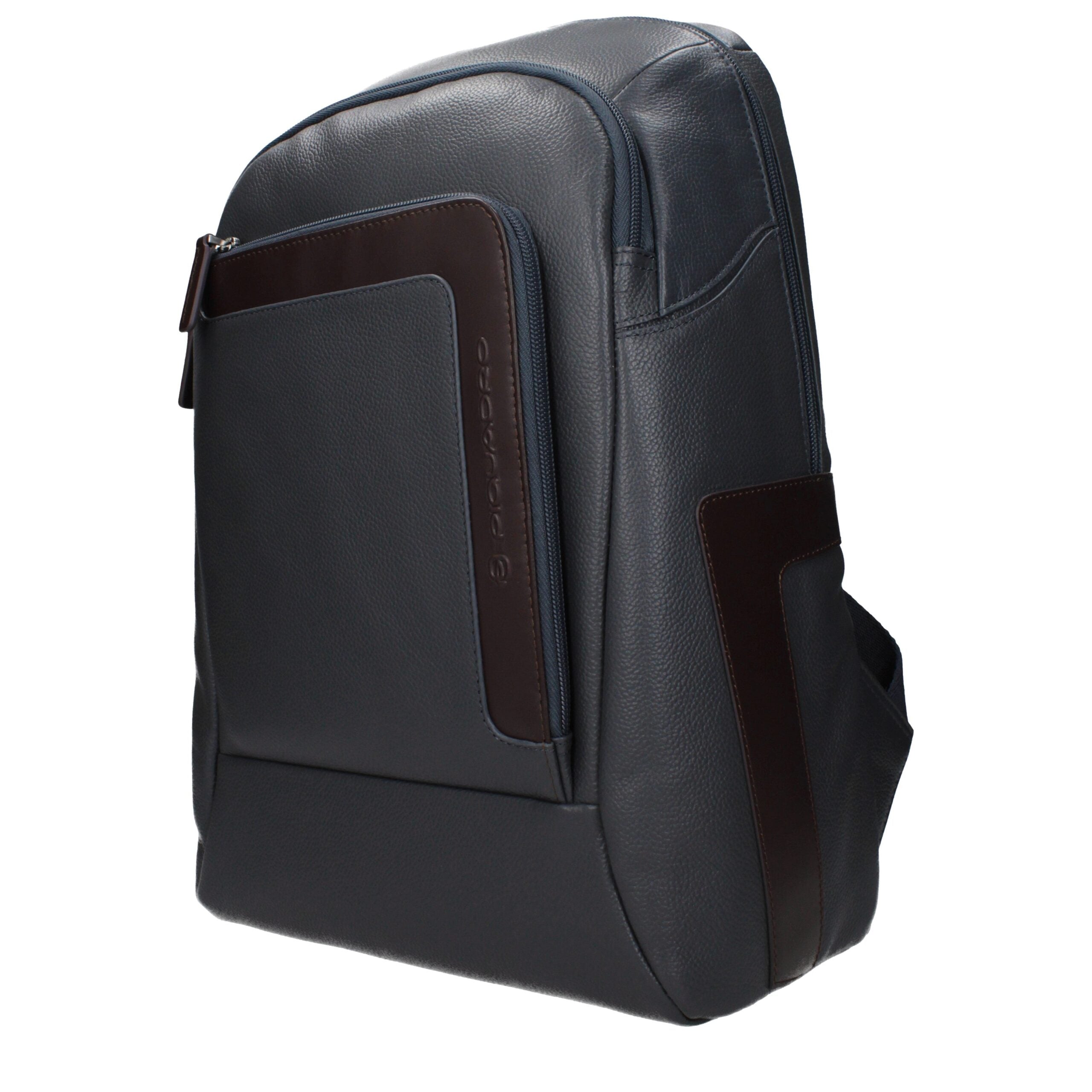 Gray Leather Backpack with Adjustable Straps and Logo