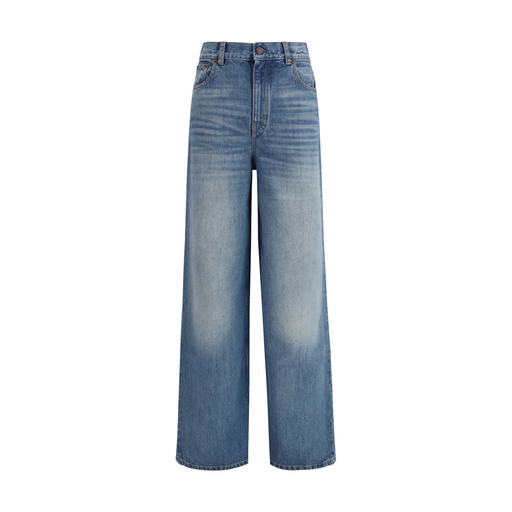 Blaue Jeans mit hohem Bund und weitem Bein aus Baumwolle