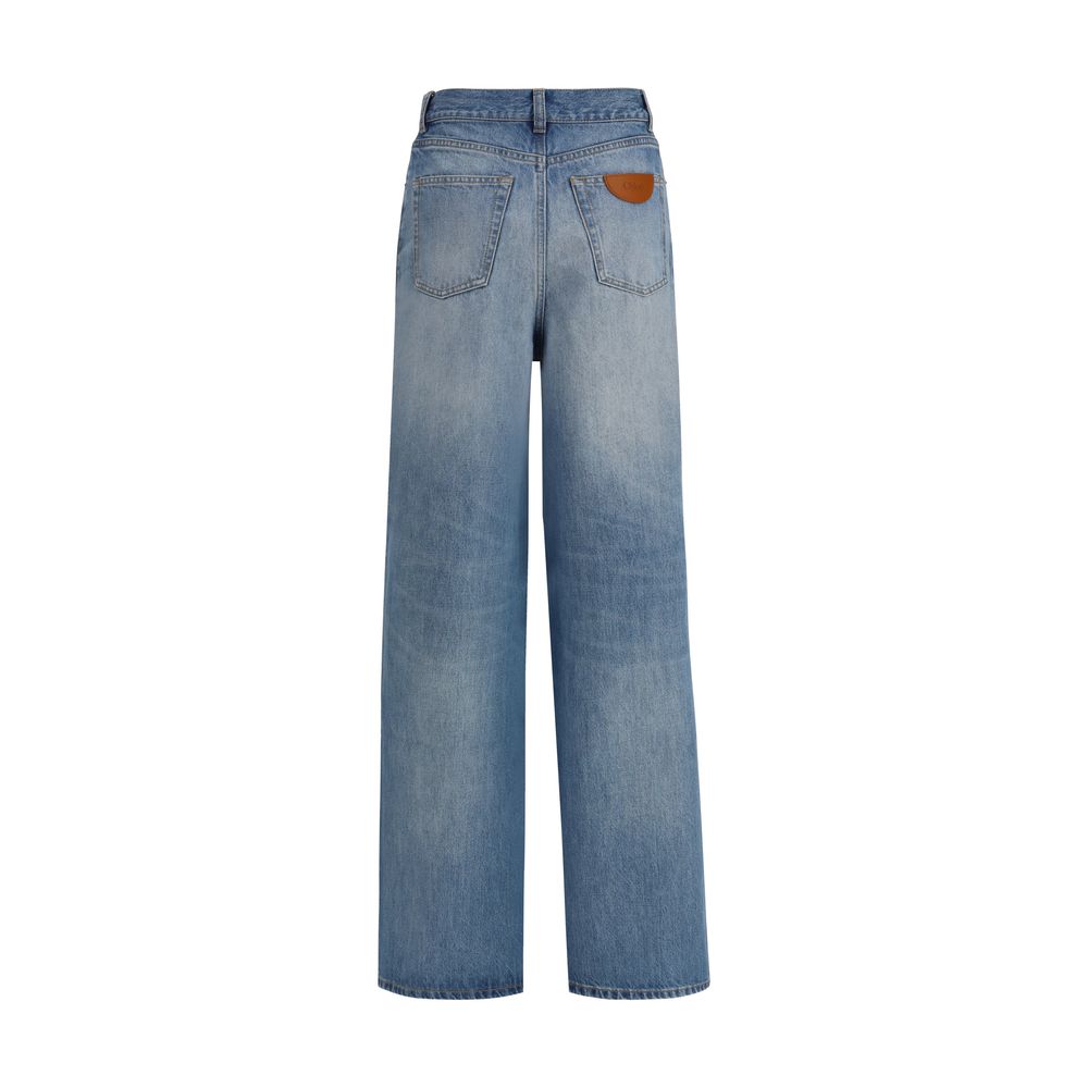 Blaue Jeans mit hohem Bund und weitem Bein aus Baumwolle