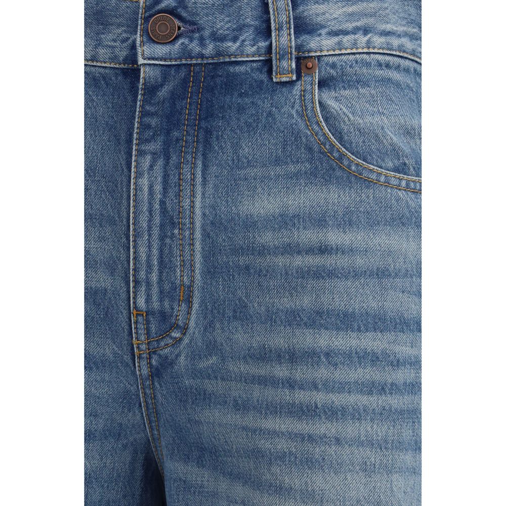 Blue Cotton High-Rise Wide-Leg Jeans
