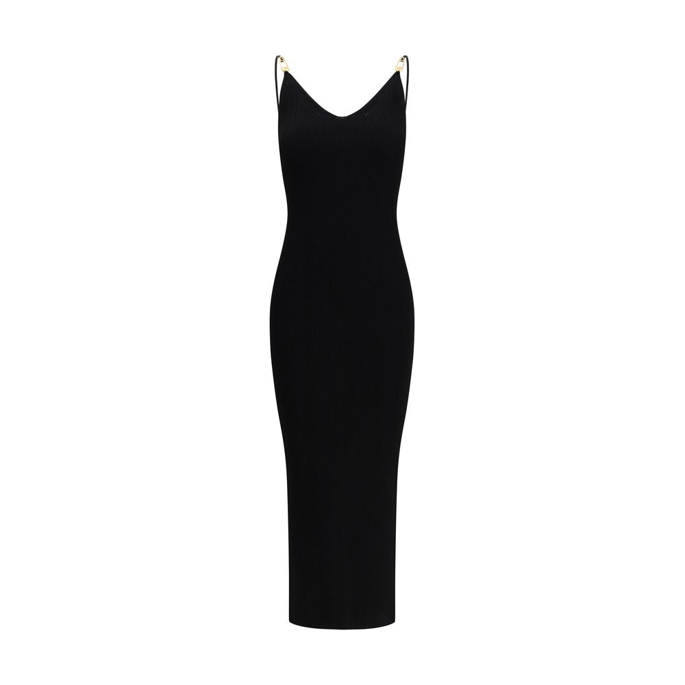 Schwarzes Midi-Kleid aus Synthetik mit Sicherheitsnadel-Detail