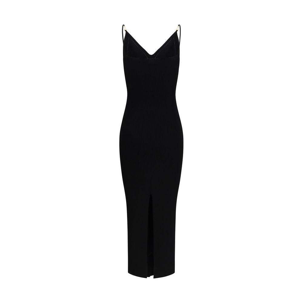 Schwarzes Midi-Kleid aus Synthetik mit Sicherheitsnadel-Detail