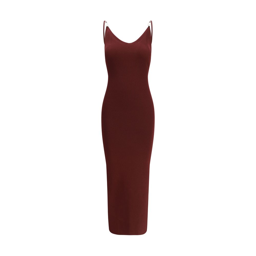 Bordeauxfarbenes synthetisches Midikleid mit Signature-Detail