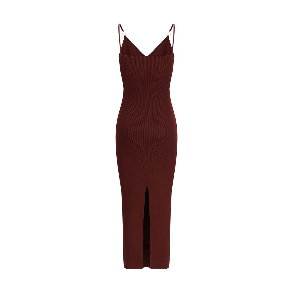 Bordeauxfarbenes synthetisches Midikleid mit Signature-Detail