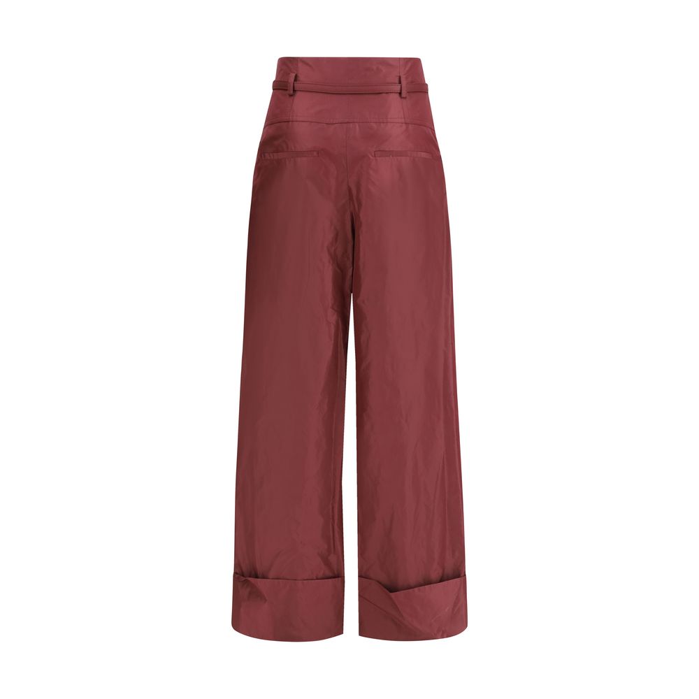 Bordeauxrote Hose aus Seidentaft mit Gürtel