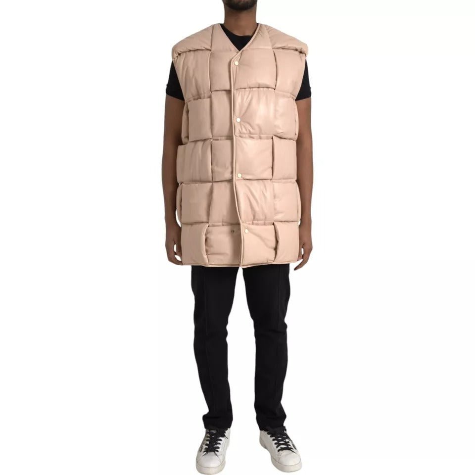Beige Quilted Sleeveless Calf Leather Jacket - Bottega Veneta - Aulae