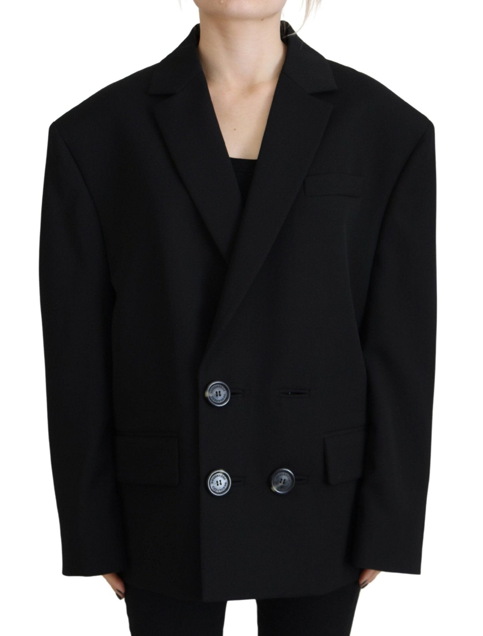 Black Double Breasted Coat Blazer Jacket - Dsquared² - Aulae