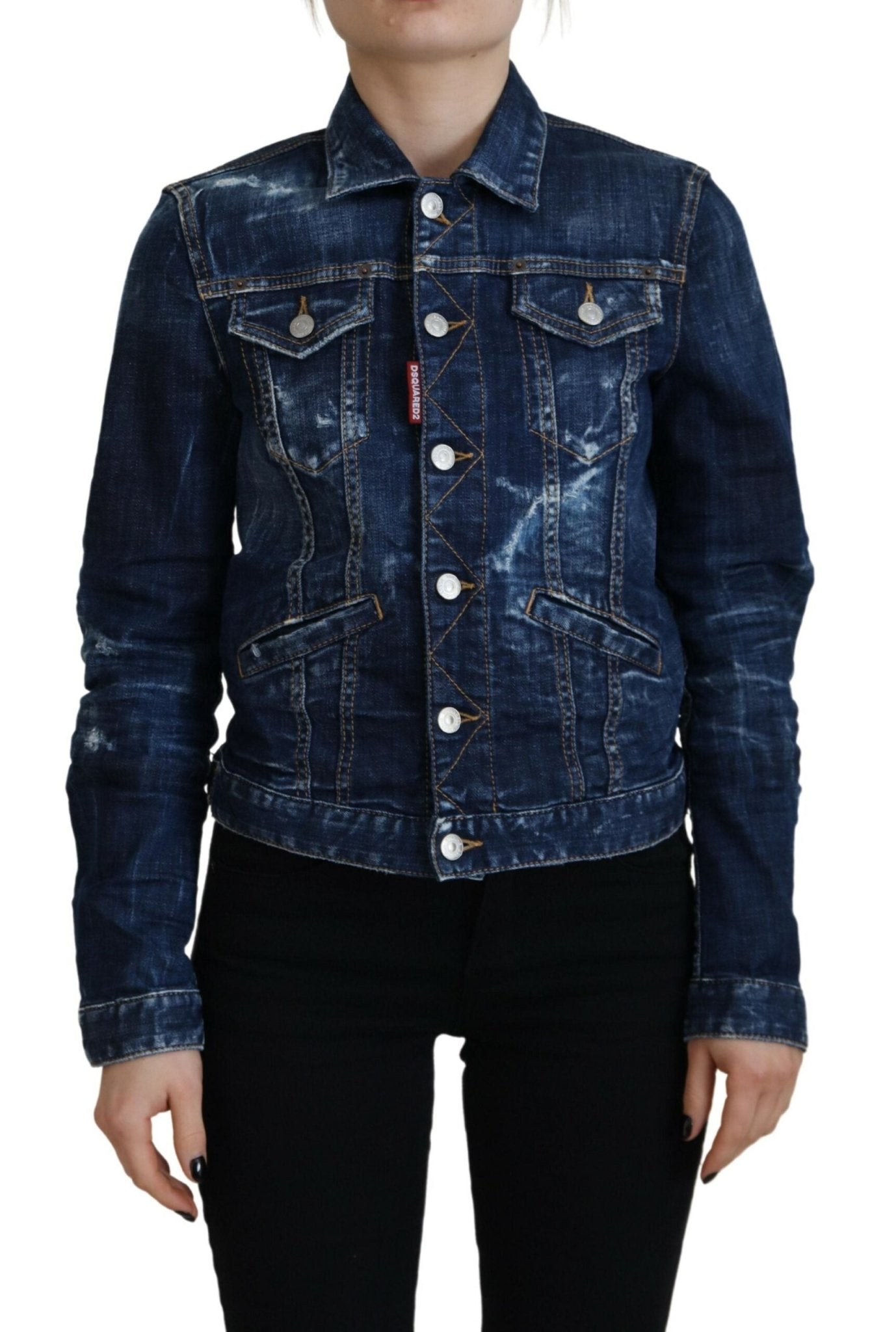 Blue Icon Printed Distressed Denim Jacket - Dsquared² - Aulae