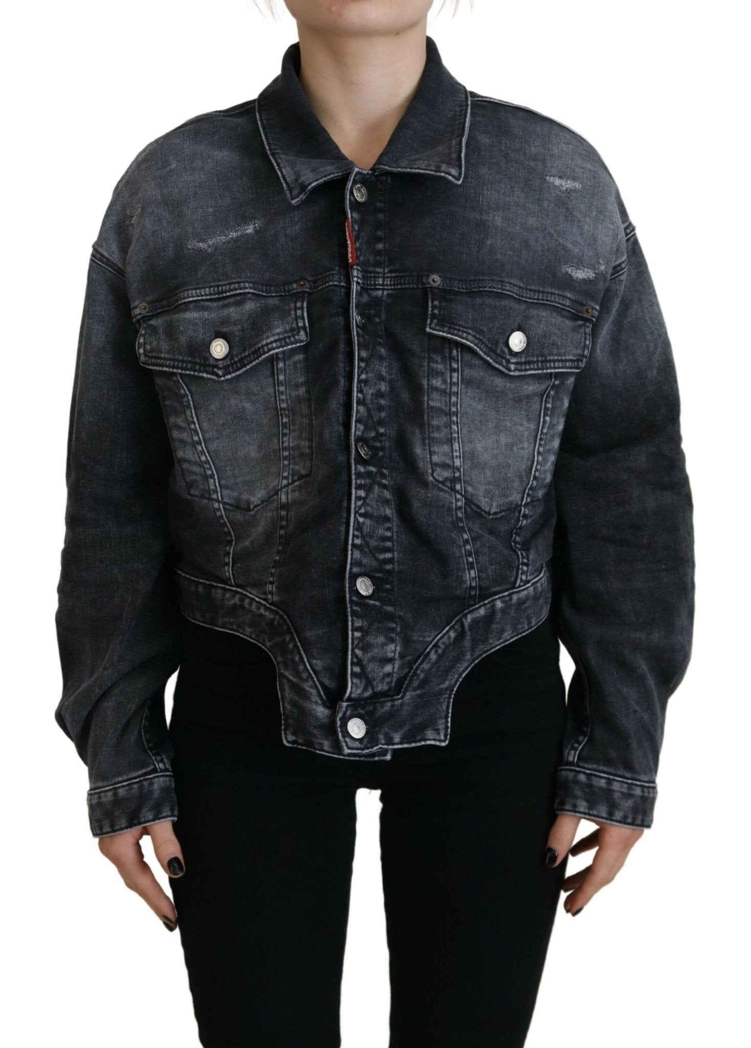 Gray Washed Cotton Cropped Denim Jacket - Dsquared² - Aulae