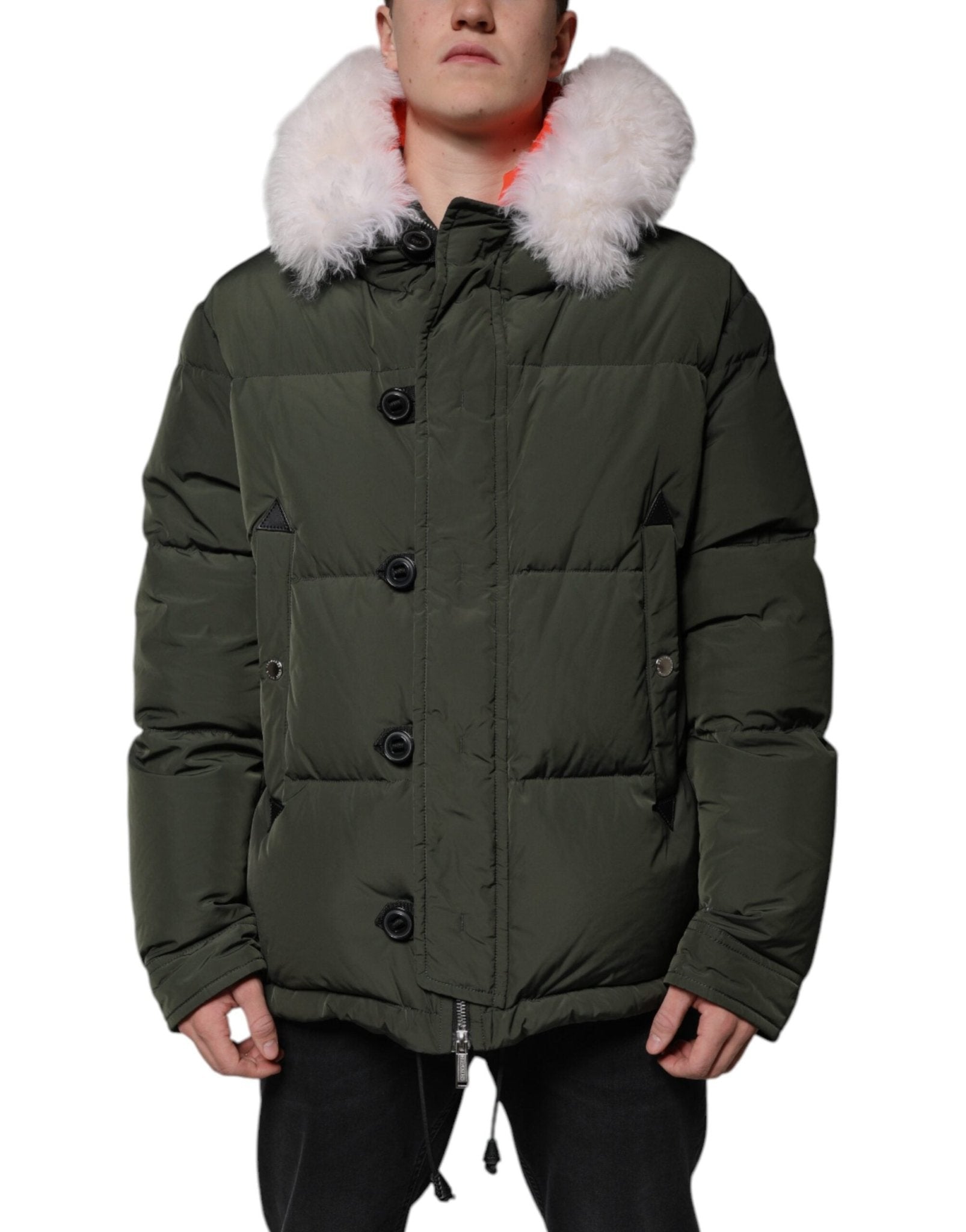 Green Hooded Long Sleeves Fur Shearling Jacket - Dsquared² - Aulae