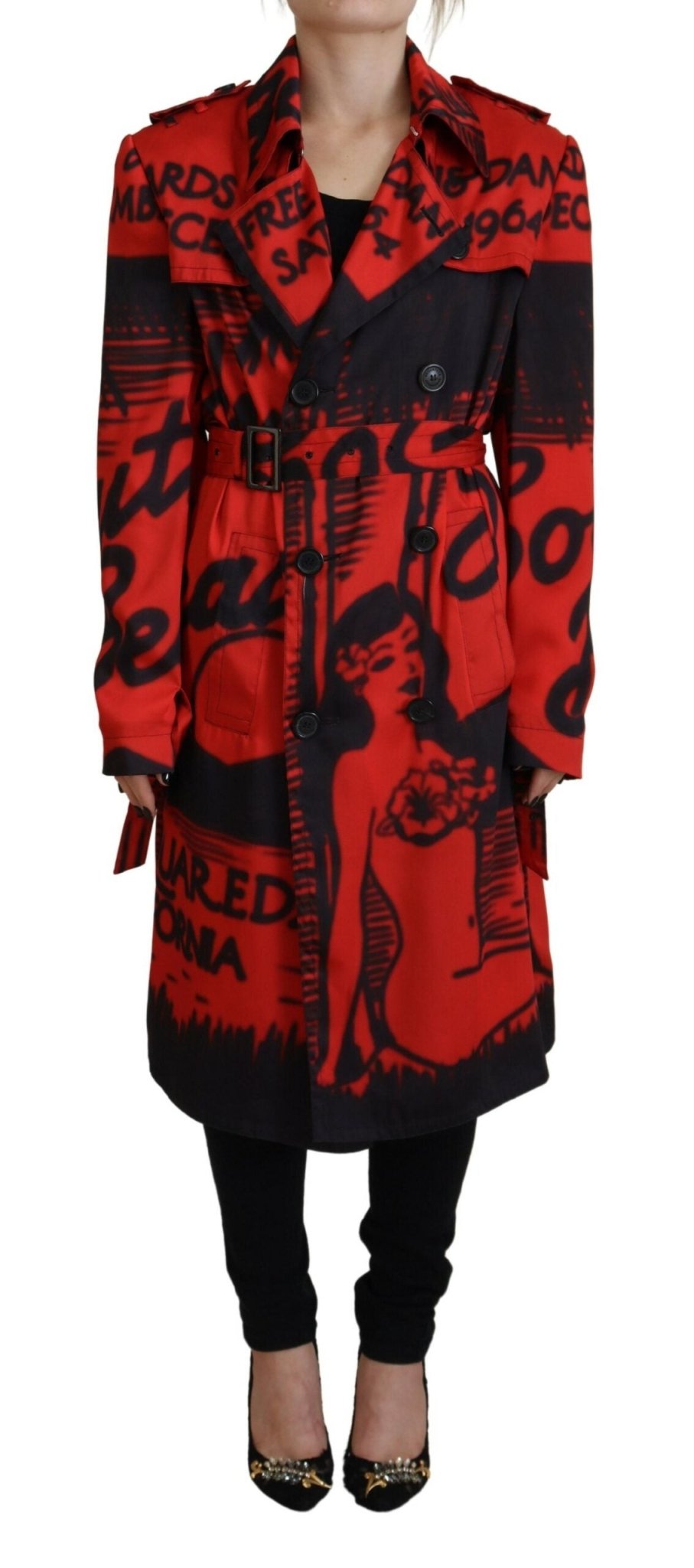 Red Printed Button Collared Desigual Coat Jacket - Dsquared² - Aulae